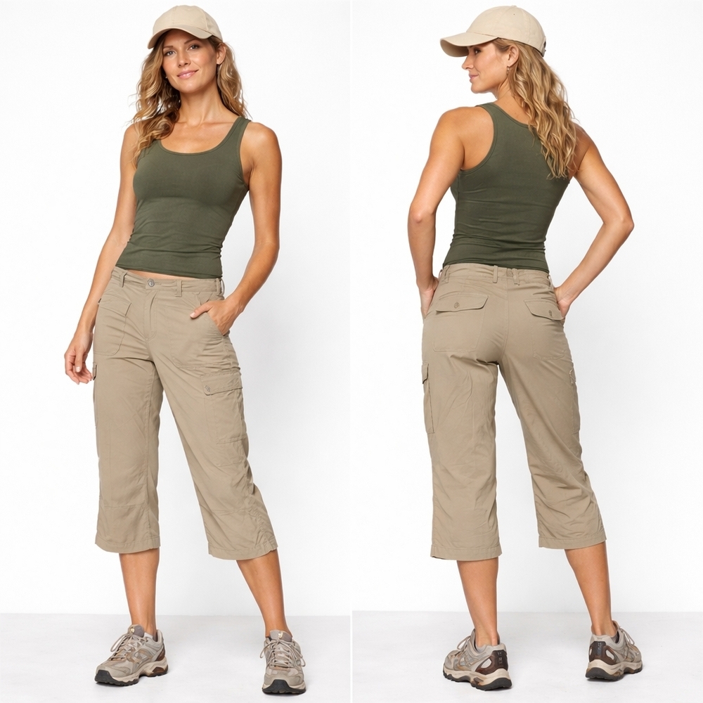 THE NORTH FACE Capri Shorts Womens 6 Khaki 100% Nylon Cargo Hiking Outdoor